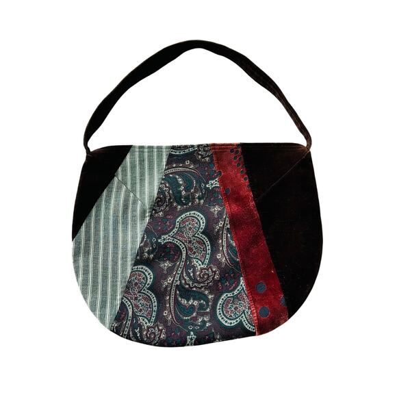 90s Vintage Oversized Hobo Shoulder Pag Purse Patchwork Boho Silk Velvet Large - Picture 1 of 11
